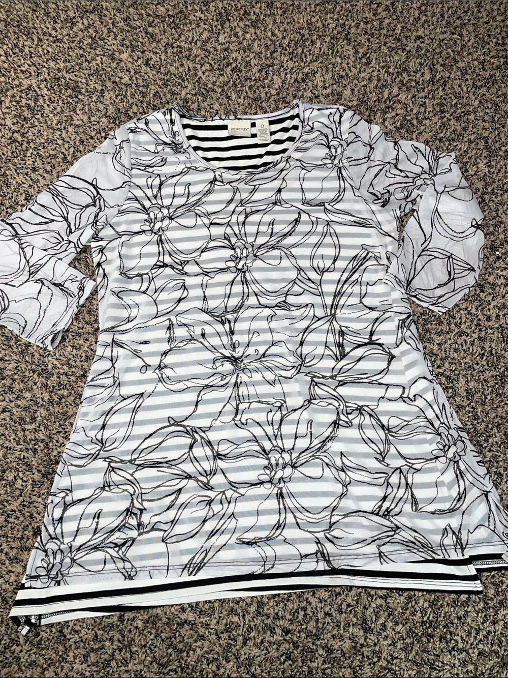 Zenergy Chicos Abstract Floral Scoop 3/4 Sleeve Tunic Blouse Size 0 (S) NWOT - Picture 2 of 8